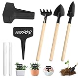 100 Stück Pflanzenschilder Wetterfest Beschriftungsschilder Pflanzschilder Pflanzenstecker mit 3 Gartenschaufel Klein und 2 Marker Gartenwerkzeug Set für Gemüse Blumen Topfpflanzen Kräuter