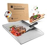 Exitoso Grillplatte 30x40cm | Plancha Mit Grillspachtel | Gasgrill Aus Dickem & Rostfreiem Edelstahl | 4mm Dicke | Universalgröße
