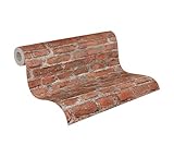 A.S. Création Elements 2 Vliestapete mit Steinmotiv Backstein 0,53 x 10,05 m – Rot, Grau – Steintapete Made in Germany – 361392