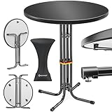 KESSER® Gastro Stehtisch klappbar Bistrotisch | Pulverbeschichtete Edelstahlplatte | höhenverstellbare Füße | Partytisch Tisch Ø 80cm | In- & Outdoor | Empfangstisch | Klapptisch inkl. Husse Schwarz
