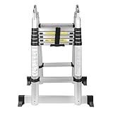 Joparri Teleskopleiter Klappleiter Aluminium, 3.8M Ausziehbare Leiter, Rutschfester Aluleiter Stehleiter Mehrzweckleiter Aluminiumleiter, Teleskop Ausziehleiter 150 kg Belastbarkeit
