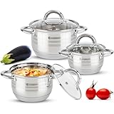 EliteHoff Topfset Induktion 6-teilig, Kochtopf Set mit Glasdeckel, 7-lagiger Edelstahl Topf Set Induktionsgeeignet, Kochgeschirr Set für alle Herdarten (E-4303)