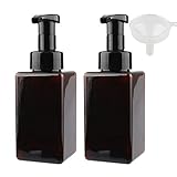 FBJIE 2 Stück 450ml Leere Braun Bernstein Schäumende Seifenspender Quadrat PETG Schaum Mousse Pumpflaschen Foaming Flasche Schaumspender für Flüssige Seifen, Handseife, Haarschaum, Gesichtsreiniger