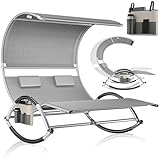 KESSER® Doppel-Sonnenliege Doppelliege mit Sonnendach, Kopfkissen Tasche für 2 Personen, Relaxliege, Gartenliege, Schaukelliege ergonomische Liegefläche, 240 kg Belastung, Seitentasche, Grau