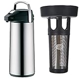 alfi Thermoskanne, Getränkespender groß, alfiDur Glaseinsatz, 3L, 0987.000.300, & 9114.000.003 Teefilter Dan, Kunststoff mit Edelstahlfilterfolie, Filter zum direkten Brühen in die Isolierkanne