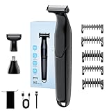 3-in-1 Körperhaartrimmer für Männer, Wiederaufladbarer Elektrischer Rasierer für Intimbereich, Bart, Rücken, Schamhaare, Schmerzloser Nasenhaartrimmer, Wasserdicht (Nass/Trocken), mit 5 Aufsätzen