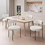 Hawthyhome Esszimmerstühle 4er Set丨Teddy Stoff Runde Boucle Stühle·Mid-Century gepolsterte Küchenstühle·Dining Chairs mit Metallbeinen·Creme beige wei߷FU01031WH-4