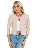 MODIURBAN Blazer Damen Kurz Bolero Elegant Strickjacke Langarm Jäckchen Cardigan mit Knöpfen und Taschen Cremefarbe XL