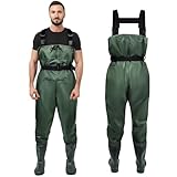 IEEILULU Wathose Herren Damen, Nylon Anglerhose mit Stiefel, rutschfest wasserdichte Watthosen Atmungsaktive Wathose mit Stiefeln, Watstiefel Hose für Sport Angelliebhaber (Dunkelgrün, 42)