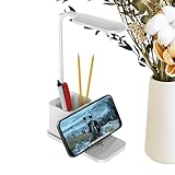 Generisch Tischlampe, Kleine LED Schreibtischlampe Mit Wireless Charger & Stiftehalter, Tragbare Augenschonende Beleuchtung, Smartphone-Ladestation & Stiftehalter Für Büro, Homeoffice & Studium