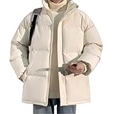 Jamicy Daunenjacke Herren Winterjacke mit Kapuze Basic Softshelljacke mit Reißverschluss Bequeme Kapuzenjacke Leichte Steppjacke Winter Warm Jacke Warehouse Deal Beige 5XL