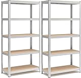 CILVANI Set mit 2 Schwerlastregalen, 5 Etagen, Stahl, ohne Schrauben, für Garage, Lager, Lagerregal, Traglast 875 kg, 40 x 80 x 180 cm