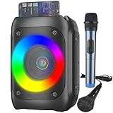 Ankuka Karaoke Maschine Karaoke Anlage mit 2 mikrofonen (1 Drahtloses Mikrofon & 1 Mikrofon Kabellos) Mikrofon mit Lautsprecher Potatile PA-System unterstützt Bluetooth/TF/USB/AUX/FM/TWS (Schwarz)