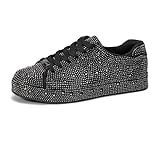 LUCKY STEP Damen Glitzer Sneaker mit Platform Strasssteinen | Funkelnde Glitzernde Hochzeits-Brautschuhe für Damen (Schwarz/Zinn Strass, 9US-40EU-7UK)