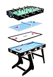 Izzy Multifunktionstisch Fußball 4-in-1, klappbar, mit Zubehör – Tischfußball, Billardtisch, Tischtennis, Speed-Hockey, Familienspiel, Geschicklichkeitsspiel für Kinder, Maße: 122 x 60 x 79 cm