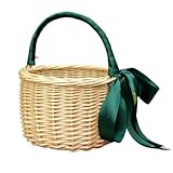 Picknickkorb Picknickkorb Aus Rattan Und Weide, Souvenir-Geschenkkorb, Verpackter Geschenkblumenkorb, Aus Stroh Geflochtener Handkorb Picnic Basket(Green)