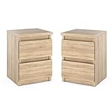 MRBLS Nachttisch 2er Set Nachtschrank Nachtkommode Modern Möbel mit Schubladen Kommode Holz Schubladenschrank für Ihr Schlafzimmer (Sonoma) – 30 x 40 x 30 cm (B/H/T)