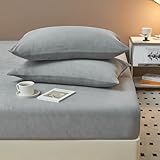 Gesteppte Spannbettlakenauflage in Queen-Size, Bettlakenbezug aus milchigem Samt, Matratzenschonbezug aus dickem Korallenflanell aus Baumwolle, Bettbezug mit Samt für Einzelbetten, hellgrau,