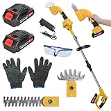 2 in 1 Akku Strauchere und Grasschere, Akku Grasschere Heckenschere mit 2 Batterien(1500mAh), Teleslopstiel Rasenkantenschere, Austauschbare Klingen, Strauchschere Rasenmäher