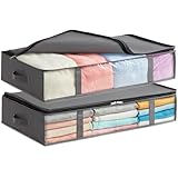 Lifewit 2 Stück 65L Unterbett Aufbewahrungsbox, Faltbare Unterbettkommode Aufbewahrungstasche Storage Boxes mit Deckel, Unterbett Aufbewahrung für Kleider Unterbett Kleiderschrank, Grau