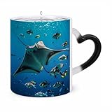Wickelbecher mit Mantarochen und Fischen, 325 ml, beheizbare Kaffeetasse mit ohrförmigem Griff, lustige Keramiktassen, personalisierte Neuheitstassen, heiße Teetassen für Männer und Frauen, Geschenk