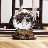 HDCRYSTALGIFTS 3D-Kreuzkugel-Briefbeschwerer aus Kristallglas, Fengshui mit Woonden-Basis (60 mm)