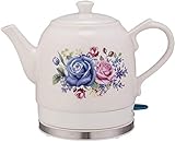 USMCPQVXN Elektrischer Wasserkocher Keramik Wasserkocher Wasser Teekanne, Teekannen-Retro 1,5L Kanne, Wasser Schnell Entfernbare Basis, Automatische Abschaltung, Kochen trocken 1000W/B/B