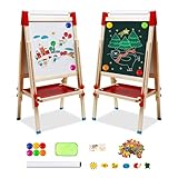 Kinder Staffelei 3 in 1 Kindertafel aus Holz mit Papierrolle Doppelseitige Whiteboard und Tafel Höhenverstellbar Standtafel 68-114cm Tafel Kinder mit Ablagefach Buchstaben Zahlen und Anderes Zubehör