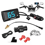 Motorrad Digital Thermometer Instrumente Wassertemperatur Temperatur Digitalanzeige Meter Gauge Sensor Adapter, Wasserdichtem Metallfühler Temperatursensor Sensoradapter Für KOSO 18/22mm(22MM-BLUE)