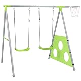 AIYAPLAY 3 in 1 Schaukelgestell Outdoor Schaukelgerüst mit 2 Schaukeln, Basketballkorb, Fußballtor, Doppelschaukel Kinderschaukel mit Metallgestell, Gartenschaukel für Kinder