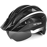 VICTGOAL Fahrradhelm MTB Mountainbike Helm mit magnetischem Visier Abnehmbarer Sonnenschutzkappe und LED Rücklicht Radhelm Rennradhelm für Erwachsenen Herren Damen (L: 57-61cm, Black White)