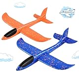 Hoiloie XXL 2 Stücke 44cm Styroporflieger Kinder,Flieger Styropor Flugzeug Styropor Kinder,Wurfgleiter Flieger mit 2 Flug Modi,Flugzeug Spielzeug für Jungen Mädchen ab 3 4 5 6 7 8 9 10 Jahre