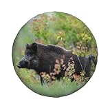 Universal Ersatz Reserveradabdeckung Wildschwein im Wald Wasserdicht Reserveradabdeckung Staubdicht Reifen für Anhänger, Wohnmobil, SUV, Geländewagen Rad 15 Zoll