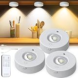 Alopee Küche Schrankbeleuchtung,LED Spots Akku mit Fernbedienung, 3 Farbtemperaturen Rund LED Unterbauleuchte mit Timer Magnetisch Dimmable Cupboard Kitchen Lights