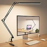 SKYLEO Schreibtischlampe LED – 80cm Schreibtisch Lampe – 5 Farbmodi x 11 Helligkeitsstufen – Verstellbarer Schwenkarm – Timmer und Speicherfunktion – 12W Desk Lamp – Schwarz