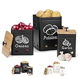 PERFNIQUE Kartoffel Aufbewahrungsbox 3er Set, Zwiebel Knoblauch Aufbewahrung - Zwiebeltopf Kartoffelbox Knoblauchtopf, Hält Gemüse Länger Frisch (Schwarz)