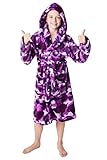 CityComfort Bademantel Kinder, Einhorn Morgenmantel, Polar Fleece Material, Bademantel Mädchen mit Taschen und Kapuze, Pink Robe, Stilvolle Designs, Kleine Geschenke (11-12 Jahre, Lila Tarnung)