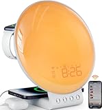 Dekala Lichtwecker Tageslichtwecker Sonnenaufgang Sonnenuntergang Simulation, Vollbild Wake Up Light mit Wireless Charger, Touch/APP-Steuerung für Kinder & Erwachsene, kompatibel mit Alexa