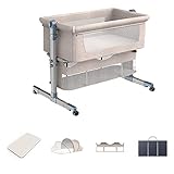 Babybett,Babywippe,baby Beistellbett,baby Reisebett Mit Matratze,wiege Baby,baby Bett Mit Rollen,2-stufig Höhenverstellbares Babybett, 12° Neigung,swing To Sleep,Für Säuglinge /Haustier ( Color : Khak