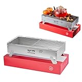 Einweggrill Outdoor Tragbar 15 Zoll Holzkohlegrill Kochen Grill Kit Leicht Gebrauchsfertiges Grillset Klein Outdoor Picknick Gruppe Gebäude Grill BBQ Camping Deck (Rot, R15IN)