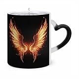 WAFICAC Fire Angle Wings Wechselbecher, 325 ml, beheizbare Kaffeetasse mit ohrförmigem Griff, lustige Keramiktassen, personalisierte Neuheitstassen, heiße Teetassen für Männer und Frauen, Geschenke
