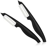 com-four® 2x Keramik Sparschäler für Obst und Gemüse - Universalschäler besonders scharf - Schäler mit Pendelklinge, Keramikschäler, Gemüseschäler, Obstschäler, Küchenschäler (2 Stück - schwarz)