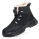 KOIFISH Arbeitsschuhe Herren Damen Winter Sicherheitsstiefel Warm Gefütterte Sicherheitsschuhe Leicht Komfort Stahlkappenschuhe mit Drehverschluss Schwarz 41
