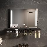 SUNXURY LED Badspiegel L700xH500mm Wandspiegel mit 80cm Ablage und Seitenlicht 3 Lichtfarbe modi Wandspiegel mit Beschlagfrei und Touchschalter LED Spiegel Badspiegel Schminkspiegel