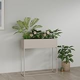 [en.casa] Blumenständer Joensuu Hochbeet Pflanzkübel Kräuterbeet Blumenkasten Pflanzkasten aus Stahl 80 x 80 x 25 cm Hellgrau für drinnen und draußen