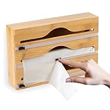 Hsyan Folienspender Schublade, 3 in 1 Frischhaltefolienspender mit Cutter, Holz Speicherbox, Alufolienspender Wandrollenhalter Küche Organizer