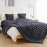 IKALIFE Weiche Kunstfelldecke Kuscheldecke Felloptik - Kunstfell Decke Plüsch Flauschig Felldecke Faux Kaninchenfell Decke Kuscheldecke Fell Bubble Decken für Couch Bett Sofa, 130 x 150cm Grau