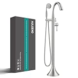 AULEEND Freistehender Wannenarmatur, klassisch, freistehend, Badewannenarmatur mit Vintage-Handbrause, Messing, hohe Durchflussmenge, Bodenmontage, Wannenfüller, schwenkbarer Auslauf, römisches