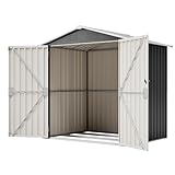 FammyLoft Gartenhaus Metall, Garten Geräteschuppen Metall, 185x142x185cm, Gerätehaus mit Bodenfundament & Schloss, Gartenschrank Wasserdicht für Garten, Terrasse und Hof, Grau(Ohne Boden)