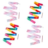 guduling 4 Stück Gymnastikband mit Stab,2m Tanzband mit Stab Kinder,Regenbogenfarben Tanzbänder Kinder für Rhythmische Sportgymnastik,Tanztraining,Talentshow,Kindertanz,Künstlerische Zirkus